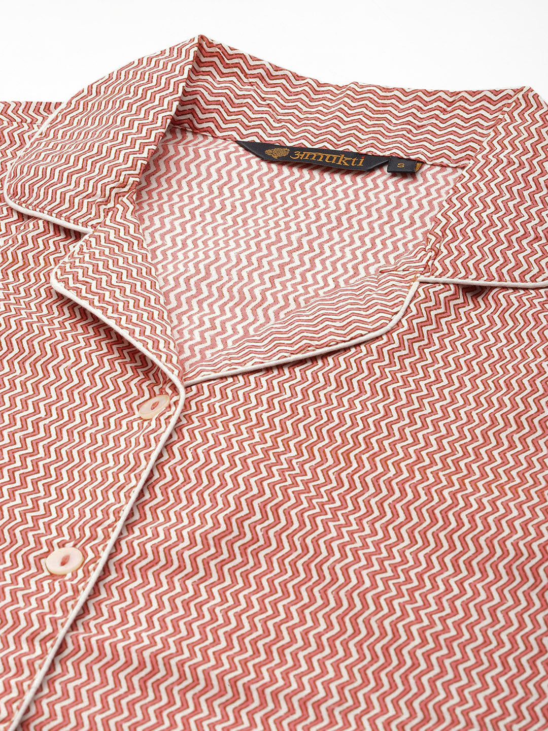 Red Pure Cotton Zig Zag Design Sleepwear