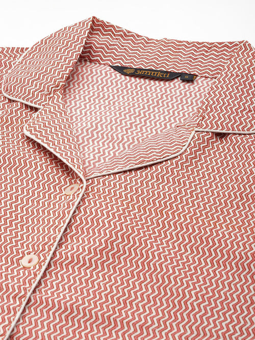 Red Pure Cotton Zig Zag Design Sleepwear