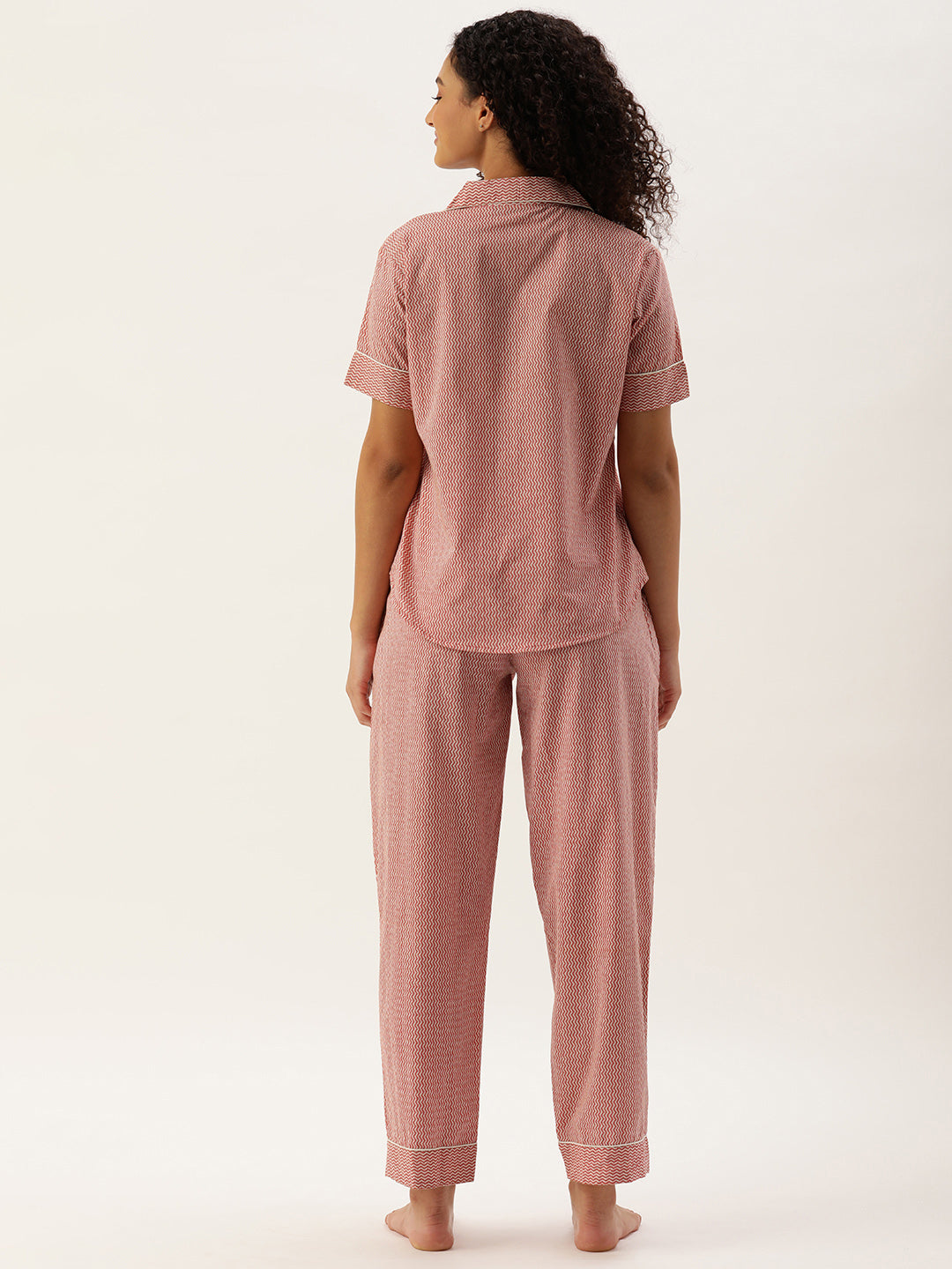 Red Pure Cotton Zig Zag Design Sleepwear