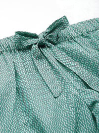 Green Pure Cotton Zig Zag Design Sleepwear
