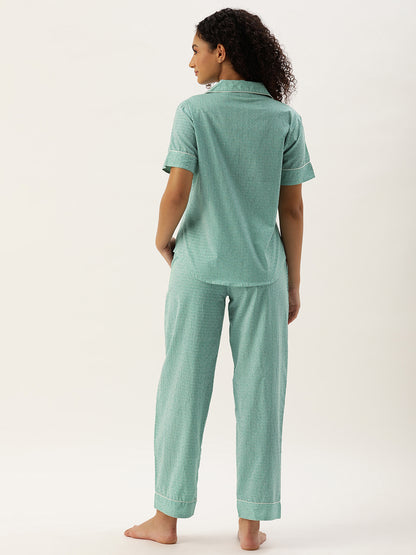 Green Pure Cotton Zig Zag Design Sleepwear