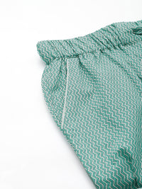 Green Pure Cotton Zig Zag Design Sleepwear