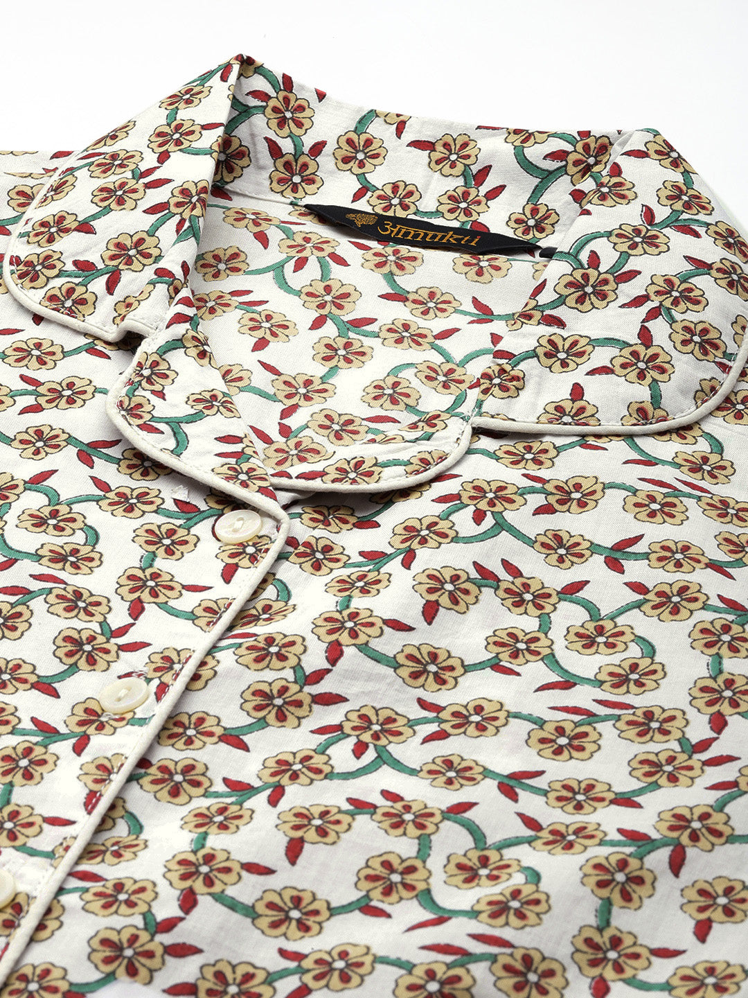 Off White Floral Printed Sleepwear