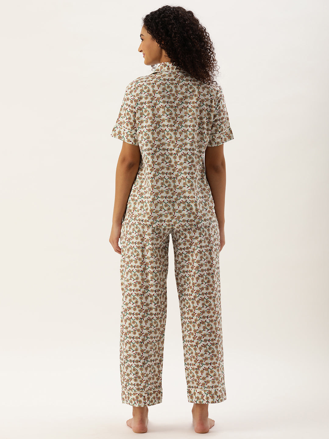 Off White Floral Printed Sleepwear