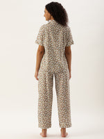 Off White Floral Printed Sleepwear