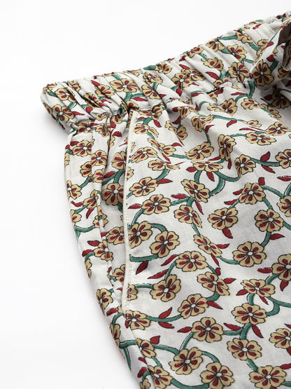Off White Floral Printed Sleepwear