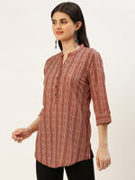 Red & Beige Striped Printed Tunic