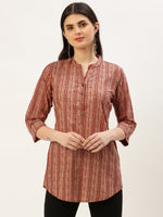 Red & Beige Striped Printed Tunic