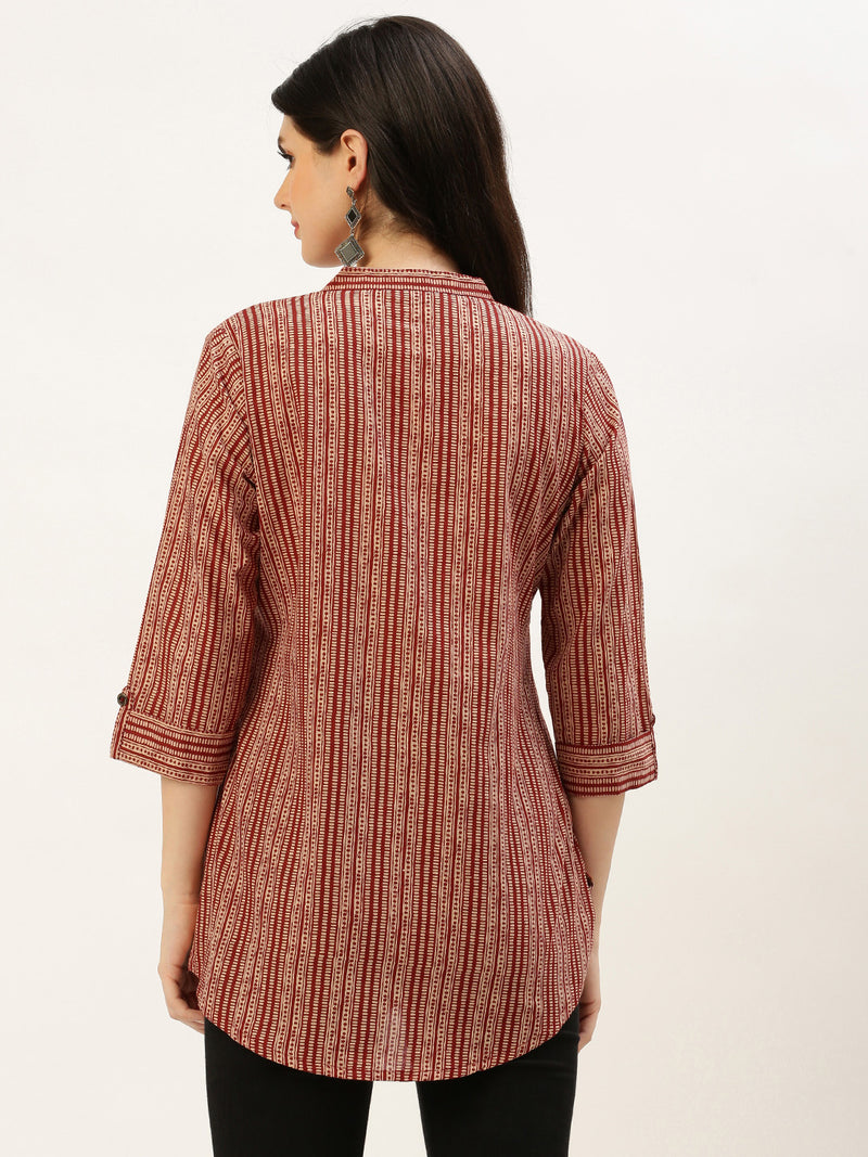 Red & Beige Striped Printed Tunic