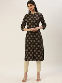 Brown Floral Printed A-Line Kurta
