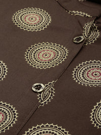 Brown Floral Printed A-Line Kurta