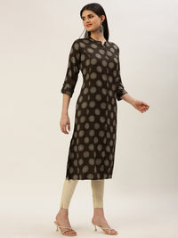 Brown Floral Printed A-Line Kurta
