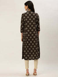 Brown Floral Printed A-Line Kurta