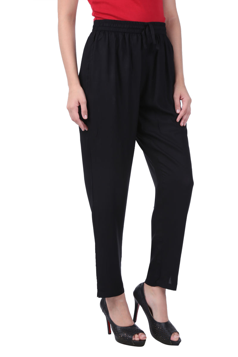 Black Pleated Regular Solid  Pencil Pants