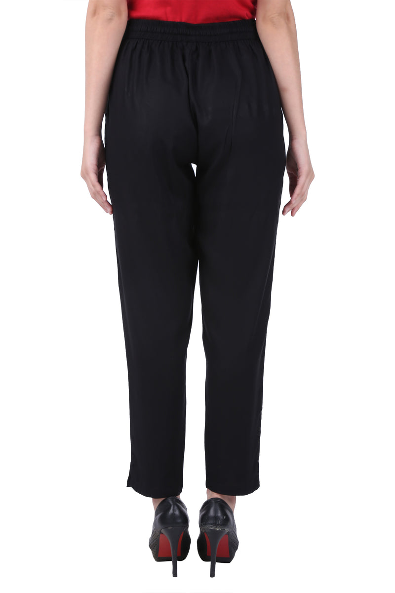 Black Pleated Regular Solid  Pencil Pants