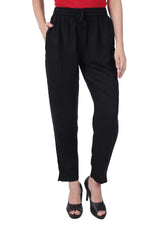 Black Pleated Regular Solid  Pencil Pants