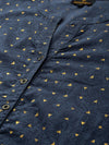 Navy Blue  Gold-Toned Floral Printed Kurta