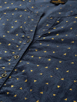 Navy Blue  Gold-Toned Floral Printed Kurta