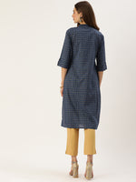 Navy Blue  Gold-Toned Floral Printed Kurta