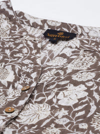 Brown & Beige Floral Printed Kurta