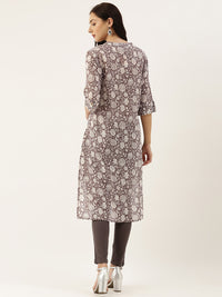 Brown & Beige Floral Printed Kurta